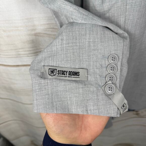 Stacy Adams Light Gray Single Two-Button Closure Suit Jacket Size 42R/36W - Picture 5 of 13